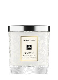 English Pear & Freesia Home Candle with Lace Design